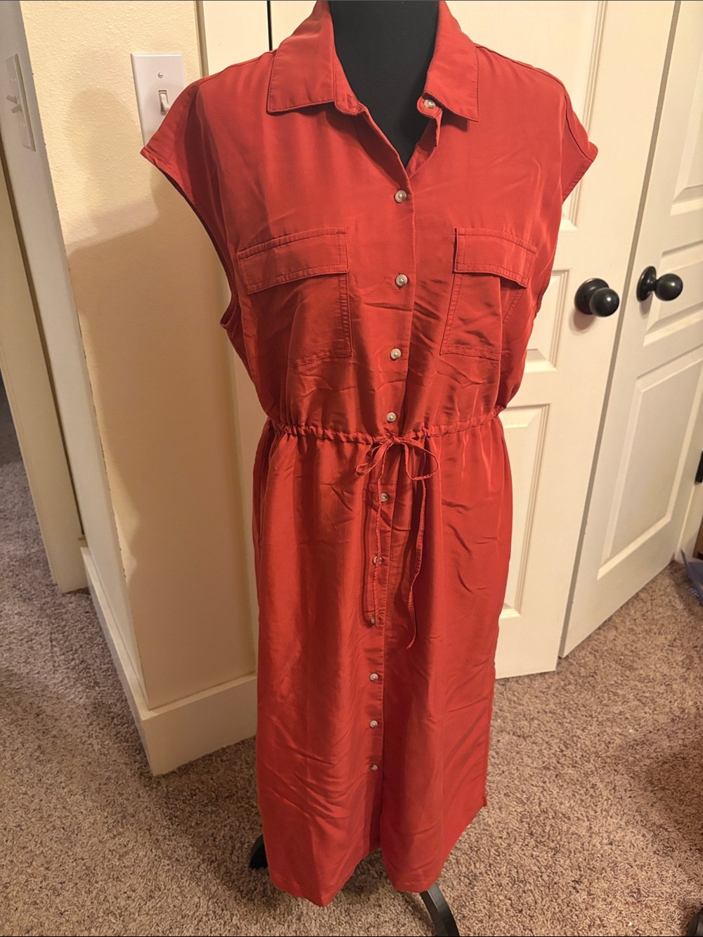 Old Navy Rust Button-Front Midi Shirt Dress